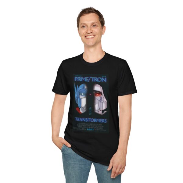 Face/Off × Transformers Movie Poster T‑Shirt | Unisex Softstyle Shirt for 90s Sci‑Fi & 80s Cartoon Fans - Image 2