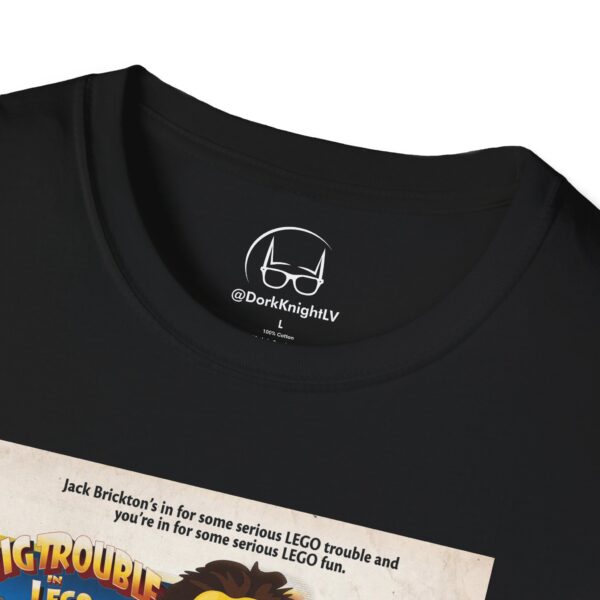 Big Trouble in Lego China Movie Poster T‑Shirt | Retro Movie Poster Mashup for Cult Classic & Lego Fans - Image 2
