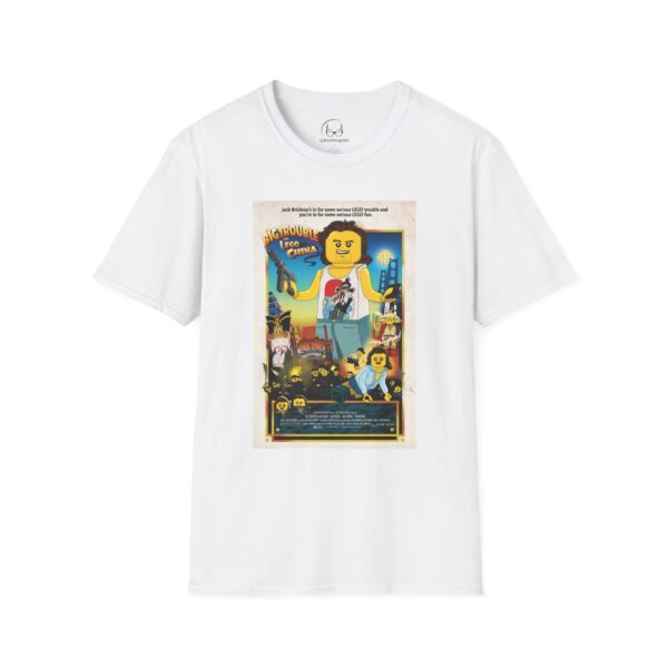 Big Trouble in Lego China Movie Poster T‑Shirt | Retro Movie Poster Mashup for Cult Classic & Lego Fans - Image 5