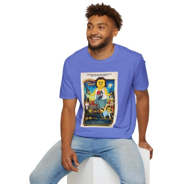 Big Trouble in Lego China Movie Poster T‑Shirt | Retro Movie Poster Mashup for Cult Classic & Lego Fans - Image 24