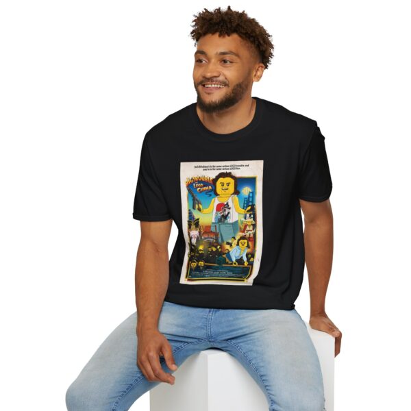 Big Trouble in Lego China Movie Poster T‑Shirt | Retro Movie Poster Mashup for Cult Classic & Lego Fans - Image 4