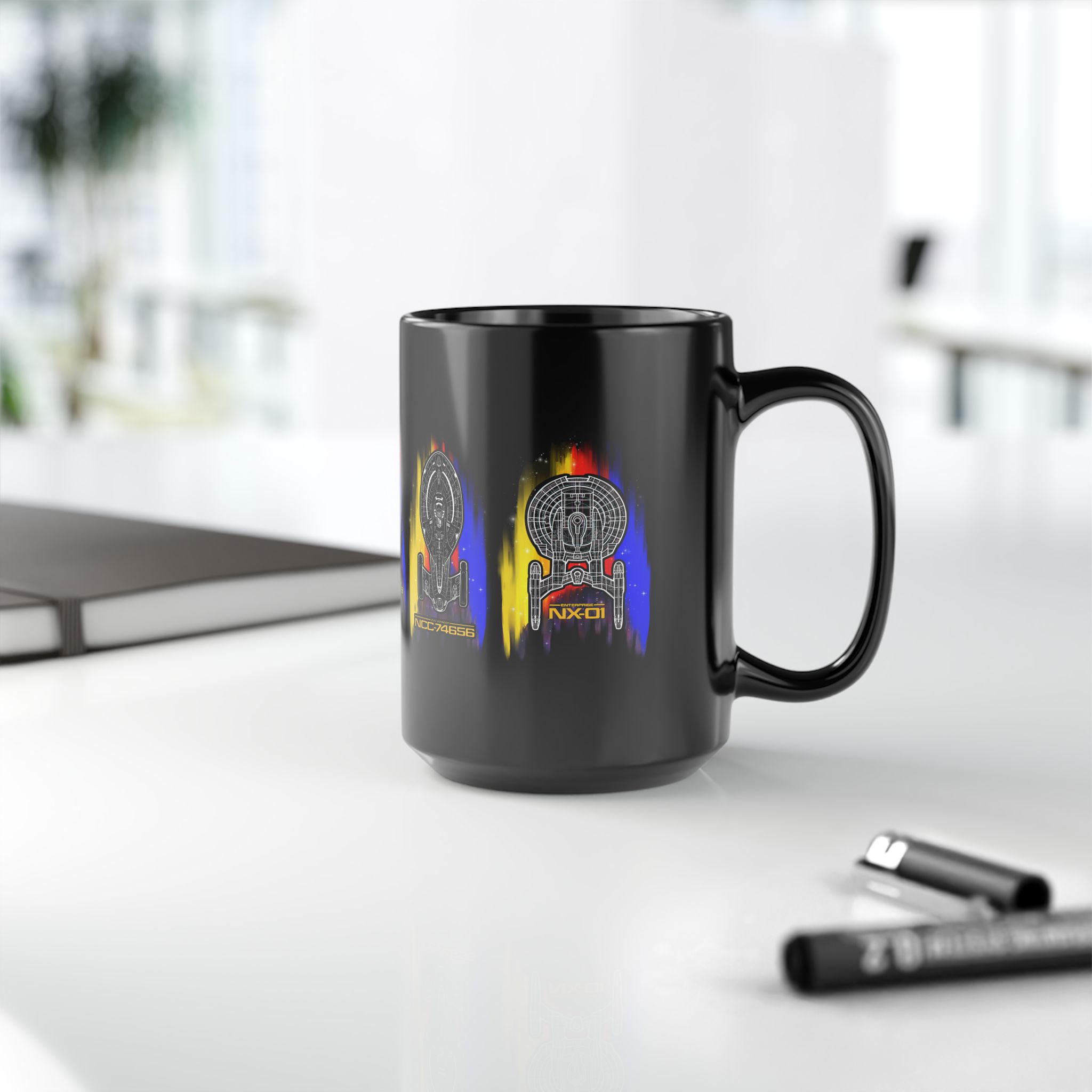Starship Schematic Coffee Mug | Star Trek Inspired Black Ceramic Mug - Image 17