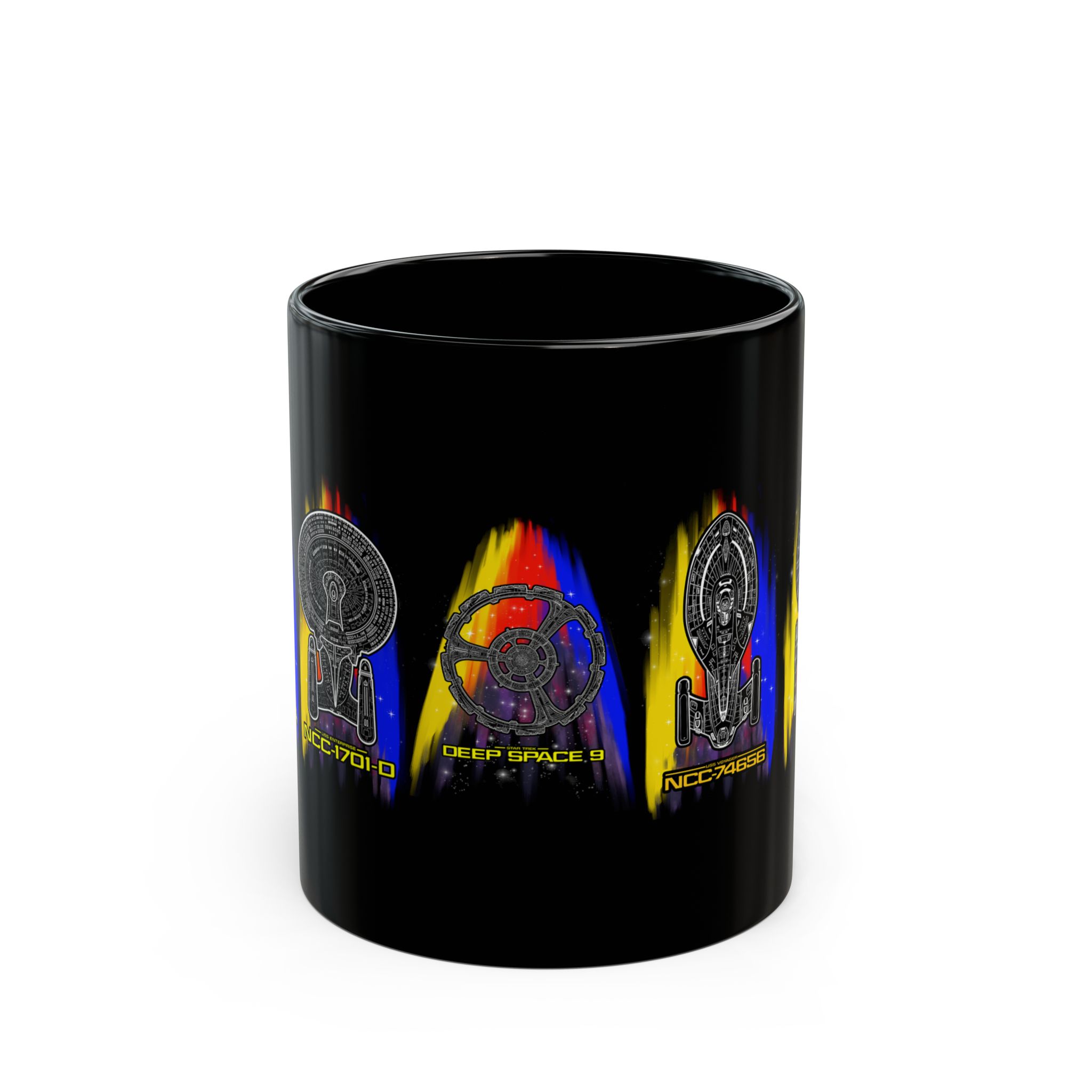 Starship Schematic Coffee Mug | Star Trek Inspired Black Ceramic Mug