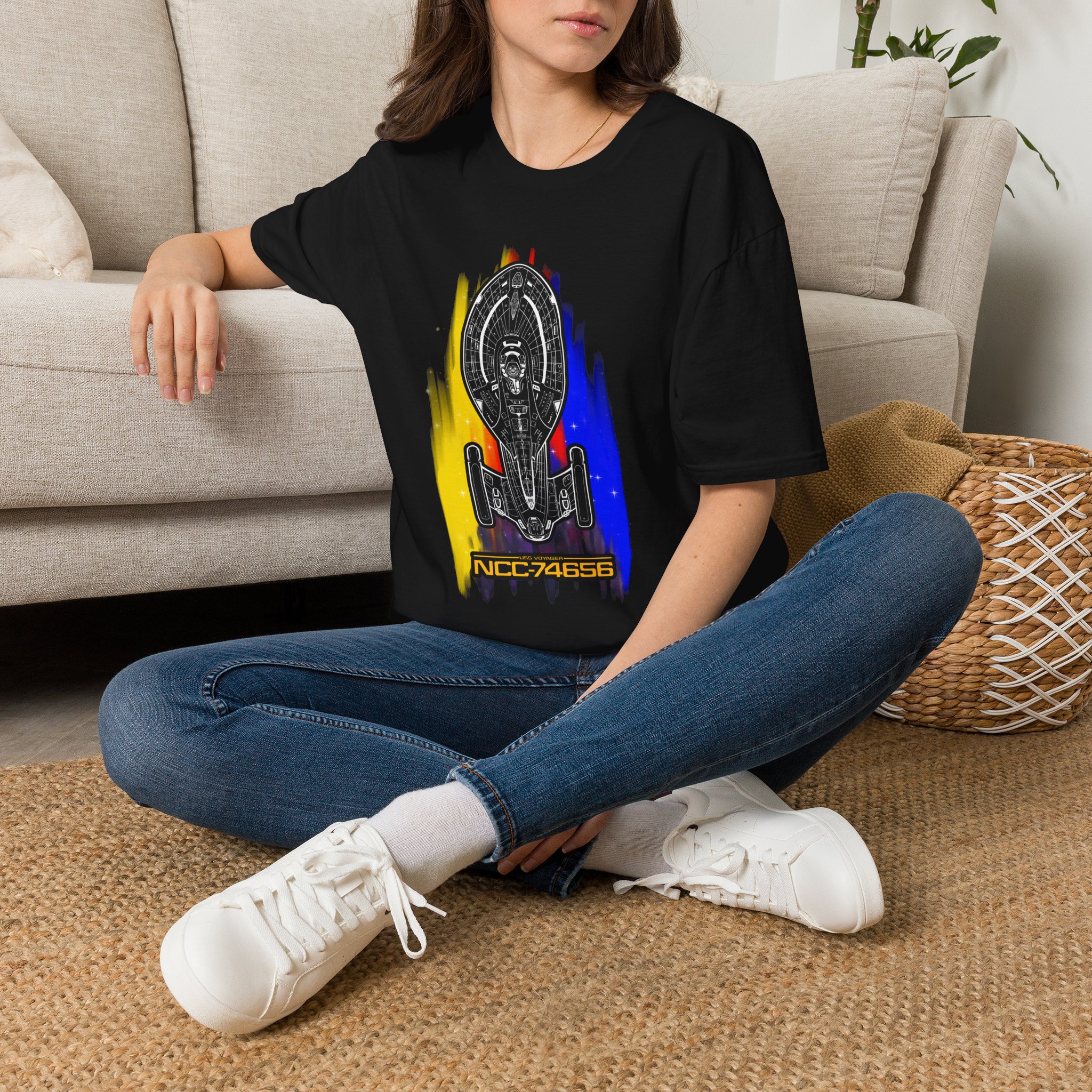 USS Voyager NCC-74656 Schematic T-Shirt | Star Trek: Voyager Inspired Graphic Tee for Sci-Fi Fans - Image 4
