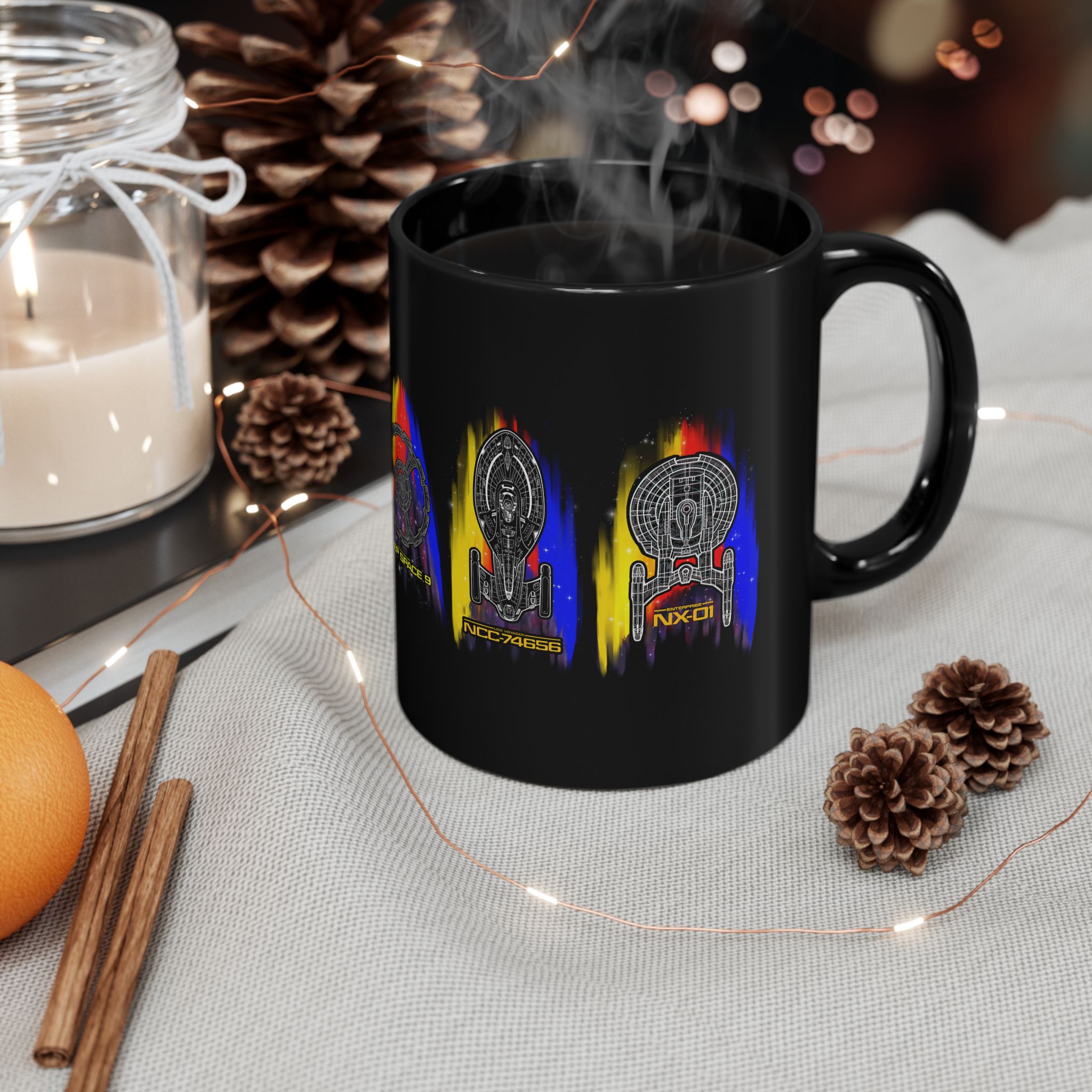 Starship Schematic Coffee Mug | Star Trek Inspired Black Ceramic Mug - Image 6