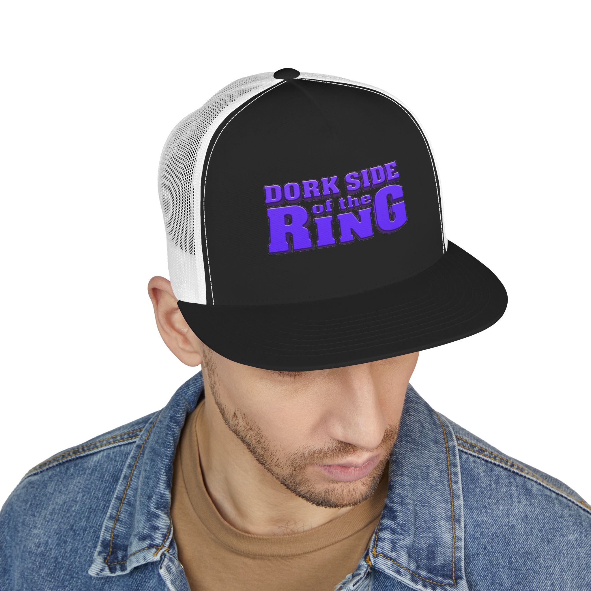 Dork Side of the Ring Trucker Snapback Hat | Wrestling Fan Flat Bill Cap - Image 27