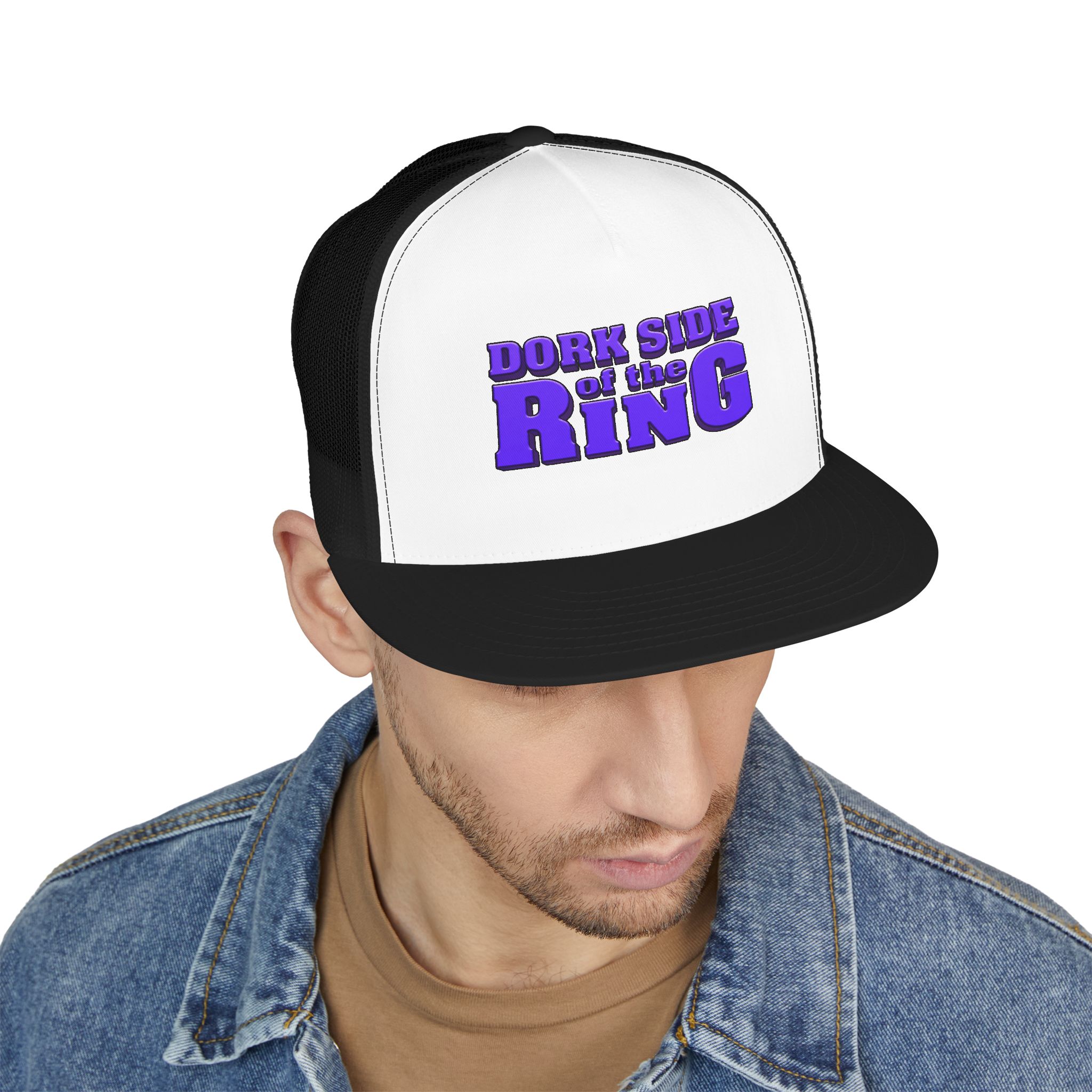 Dork Side of the Ring Trucker Snapback Hat | Wrestling Fan Flat Bill Cap - Image 33