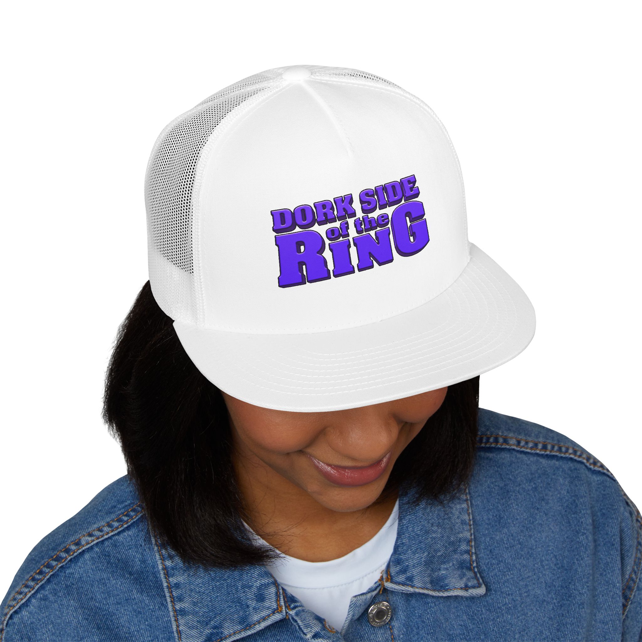 Dork Side of the Ring Trucker Snapback Hat | Wrestling Fan Flat Bill Cap - Image 11