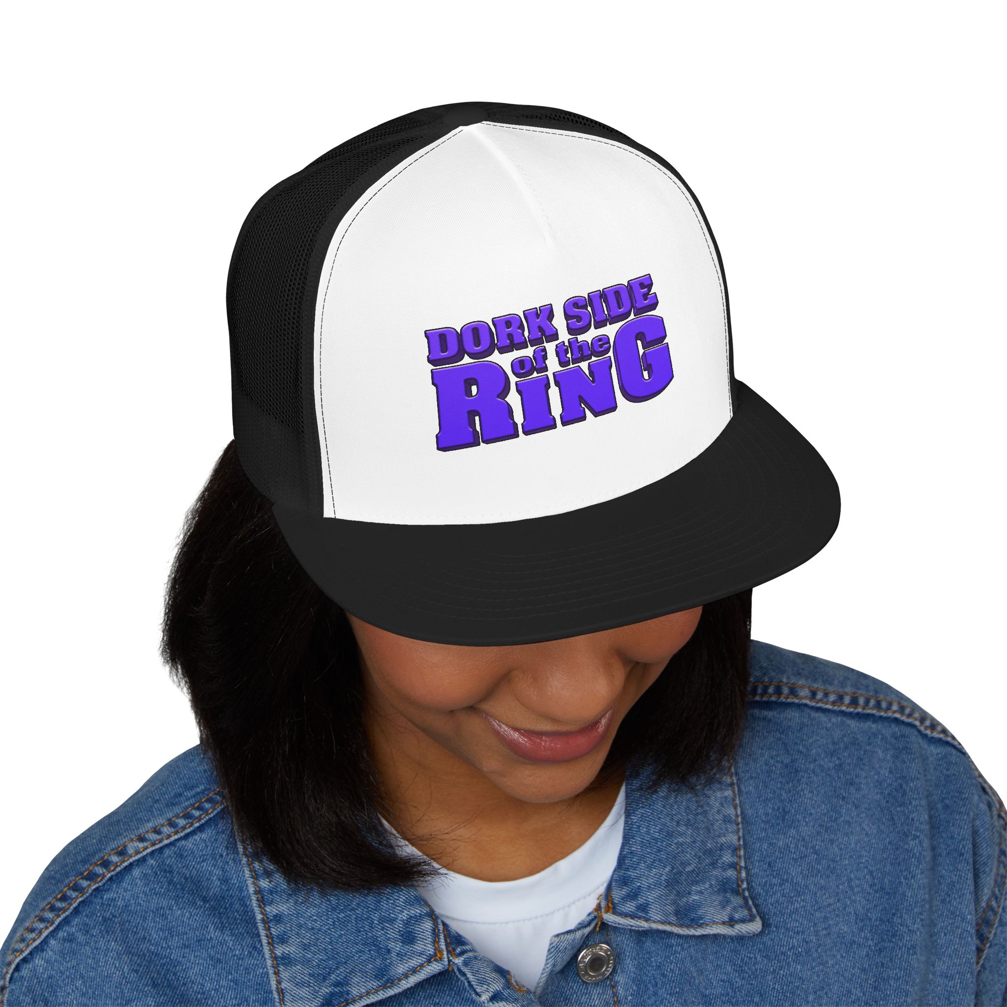 Dork Side of the Ring Trucker Snapback Hat | Wrestling Fan Flat Bill Cap - Image 35