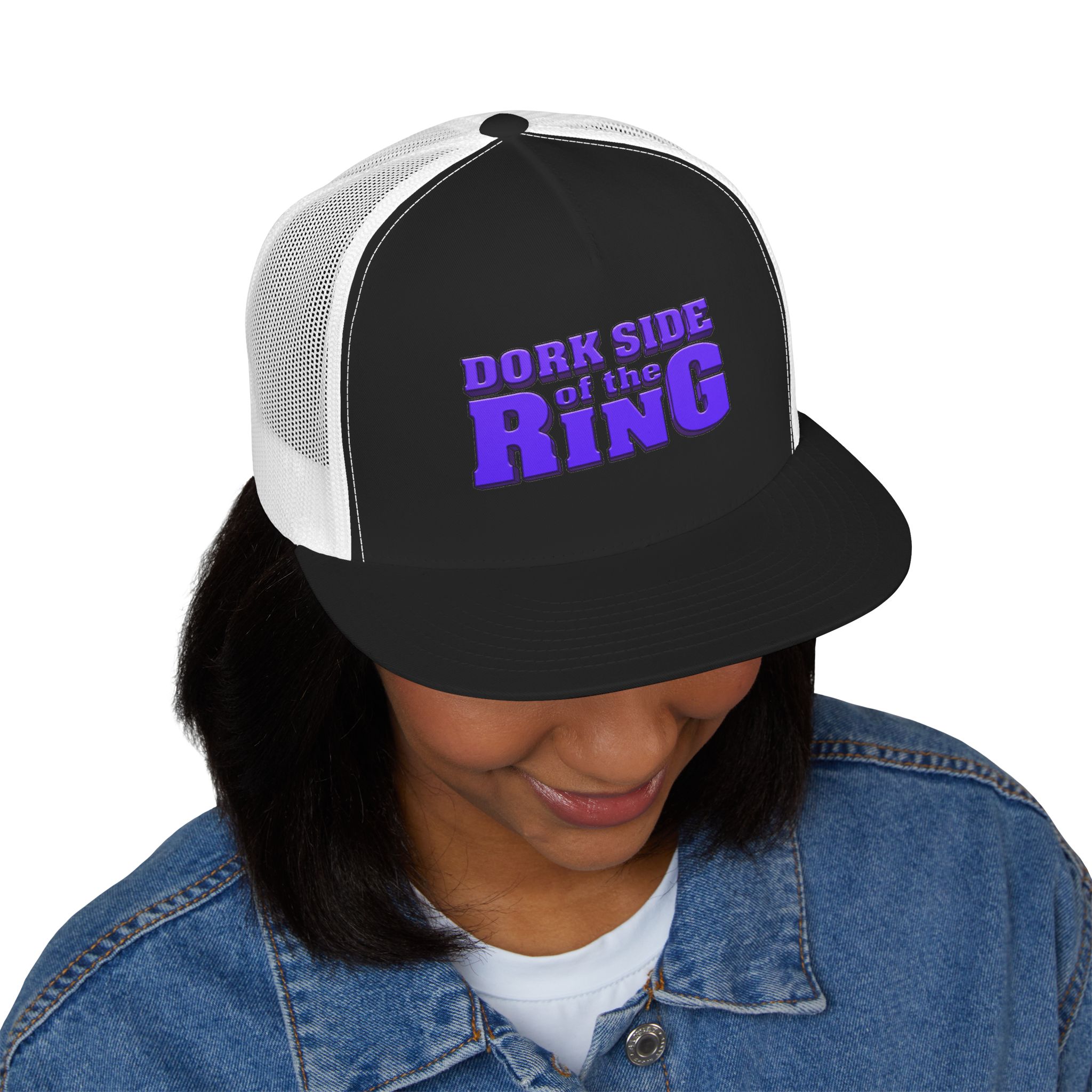 Dork Side of the Ring Trucker Snapback Hat | Wrestling Fan Flat Bill Cap - Image 29