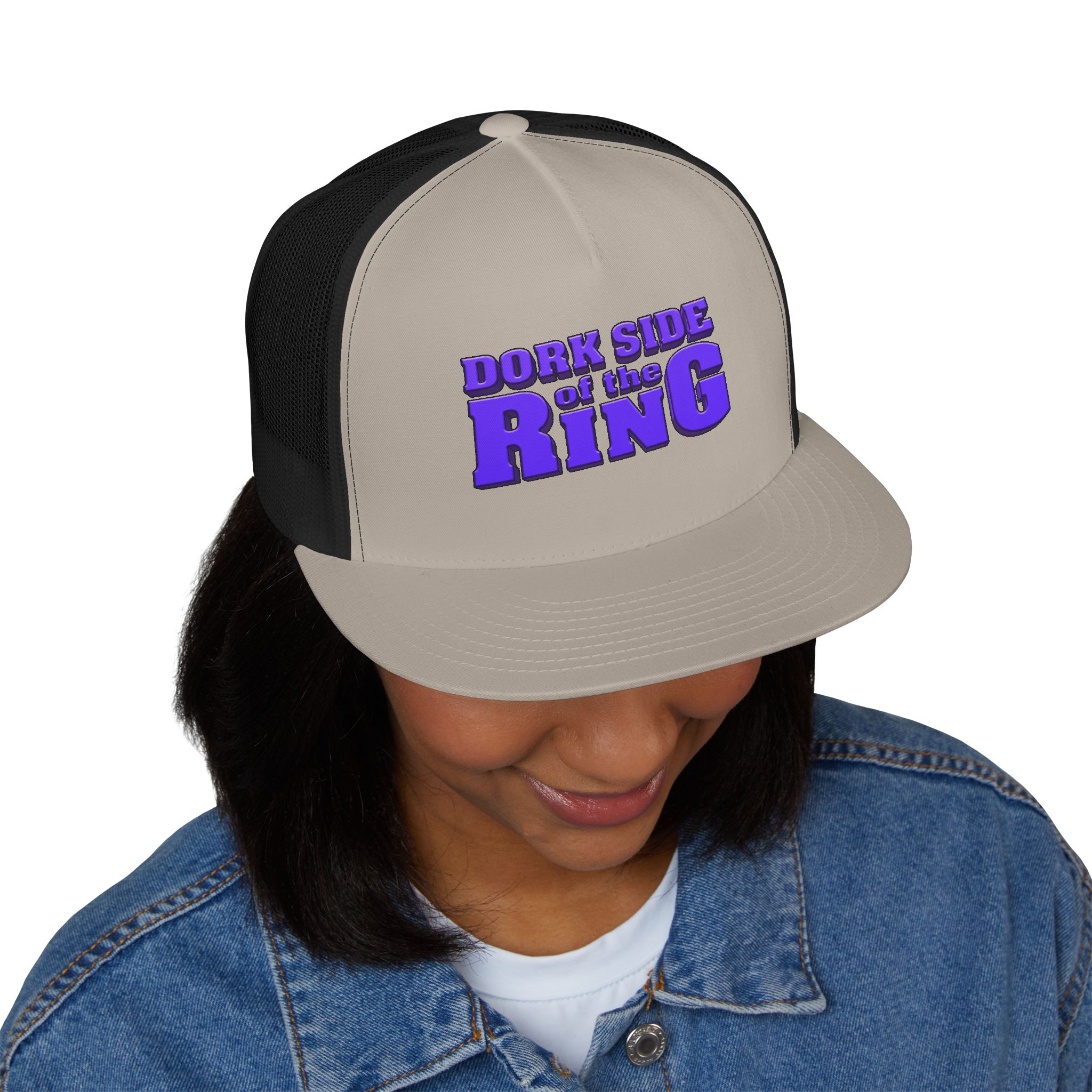 Dork Side of the Ring Trucker Snapback Hat | Wrestling Fan Flat Bill Cap - Image 23
