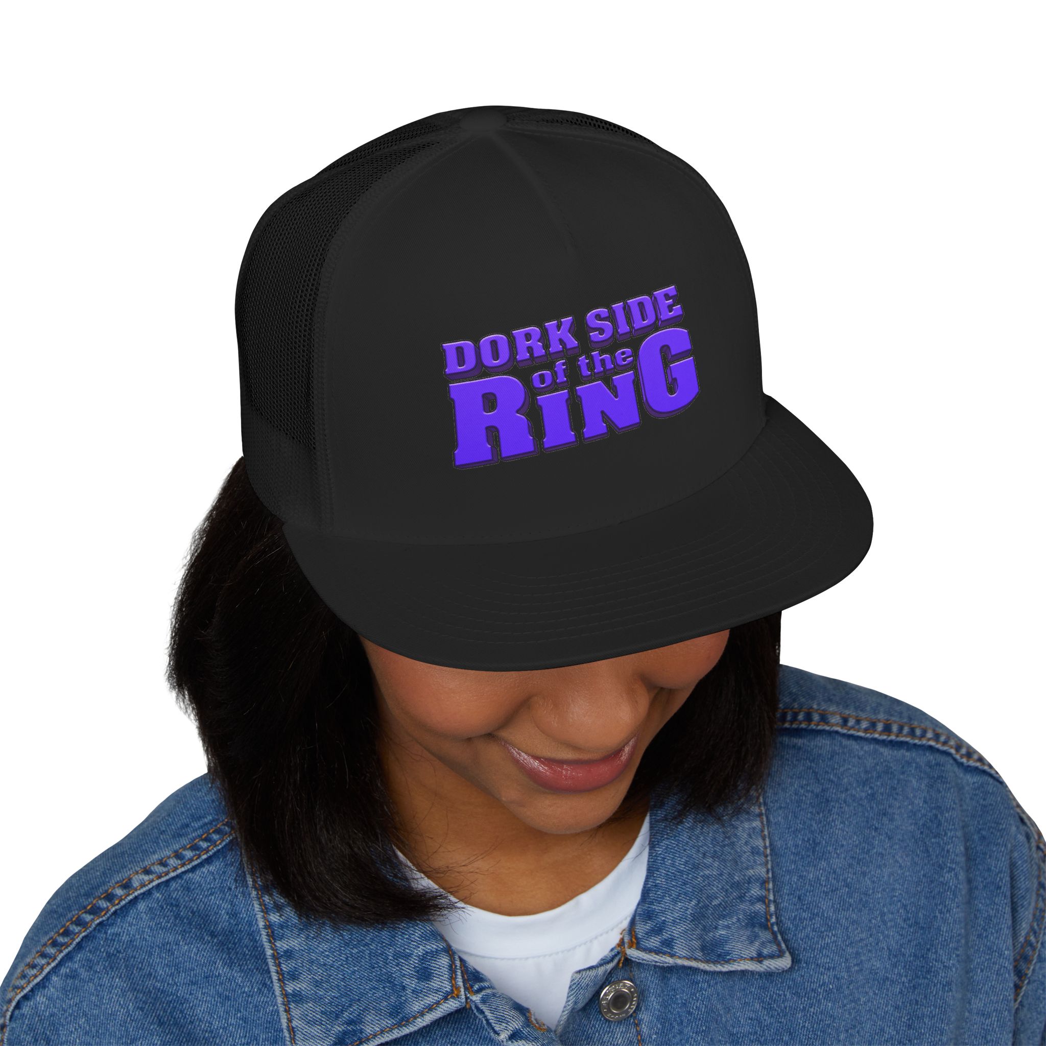 Dork Side of the Ring Trucker Snapback Hat | Wrestling Fan Flat Bill Cap - Image 17