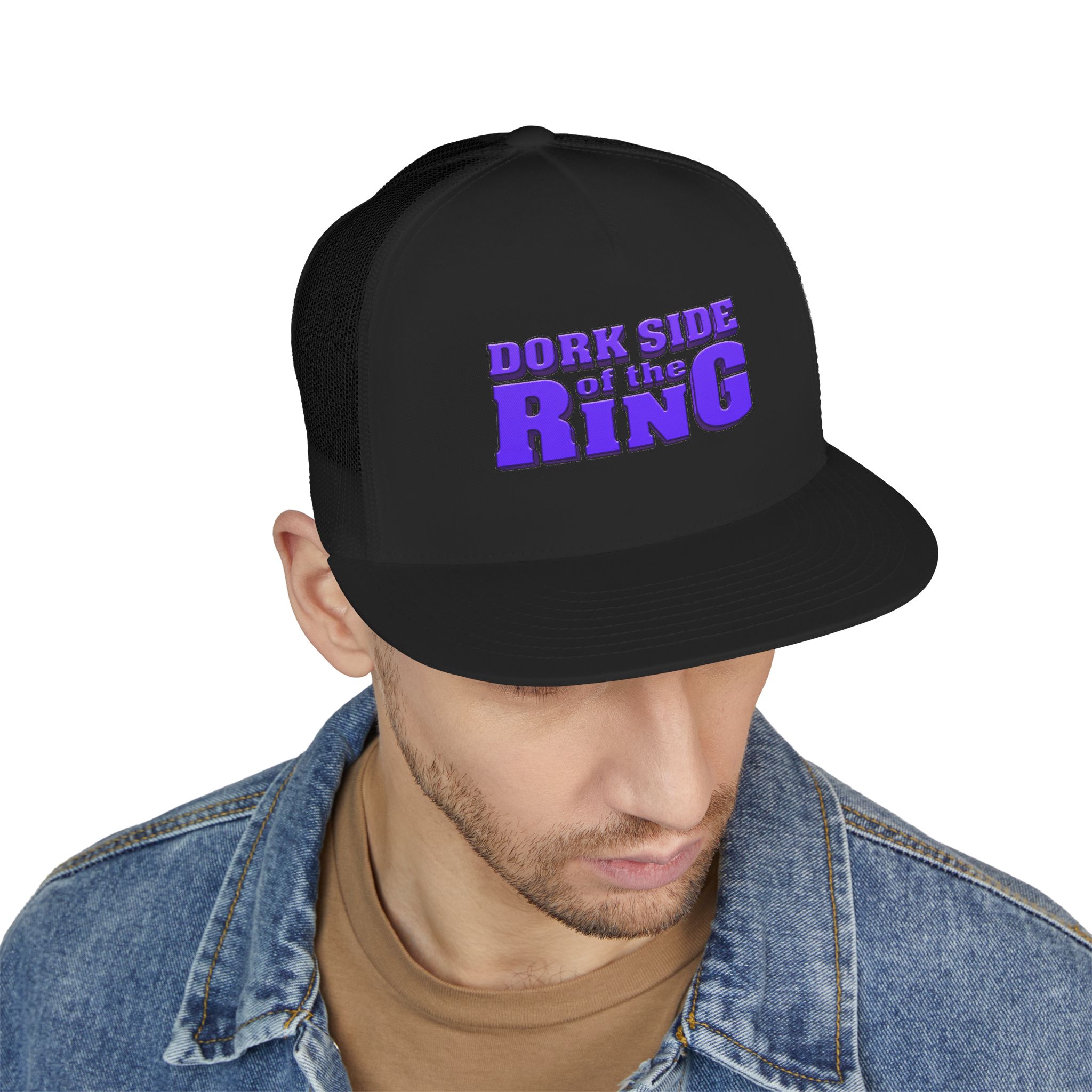 Dork Side of the Ring Trucker Snapback Hat | Wrestling Fan Flat Bill Cap - Image 15