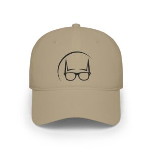 Khaki Dork Knight Designs embroidered baseball cap featuring the signature black pointed cowl and glasses logo on the front.