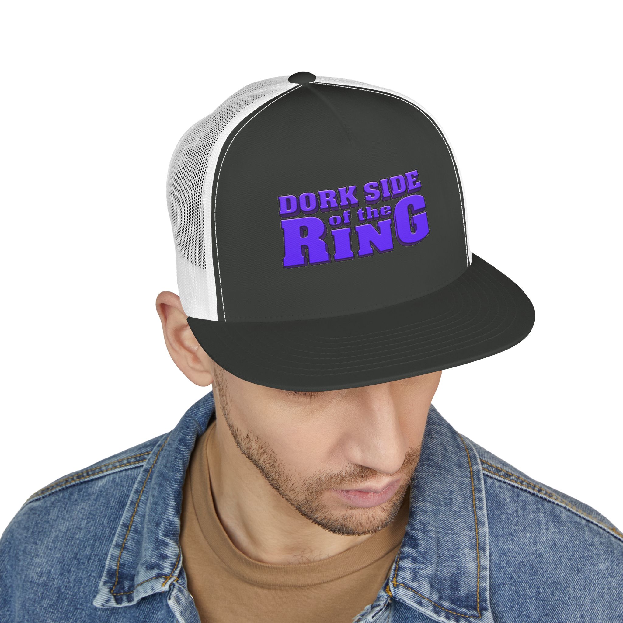 Dork Side of the Ring Trucker Snapback Hat | Wrestling Fan Flat Bill Cap - Image 3