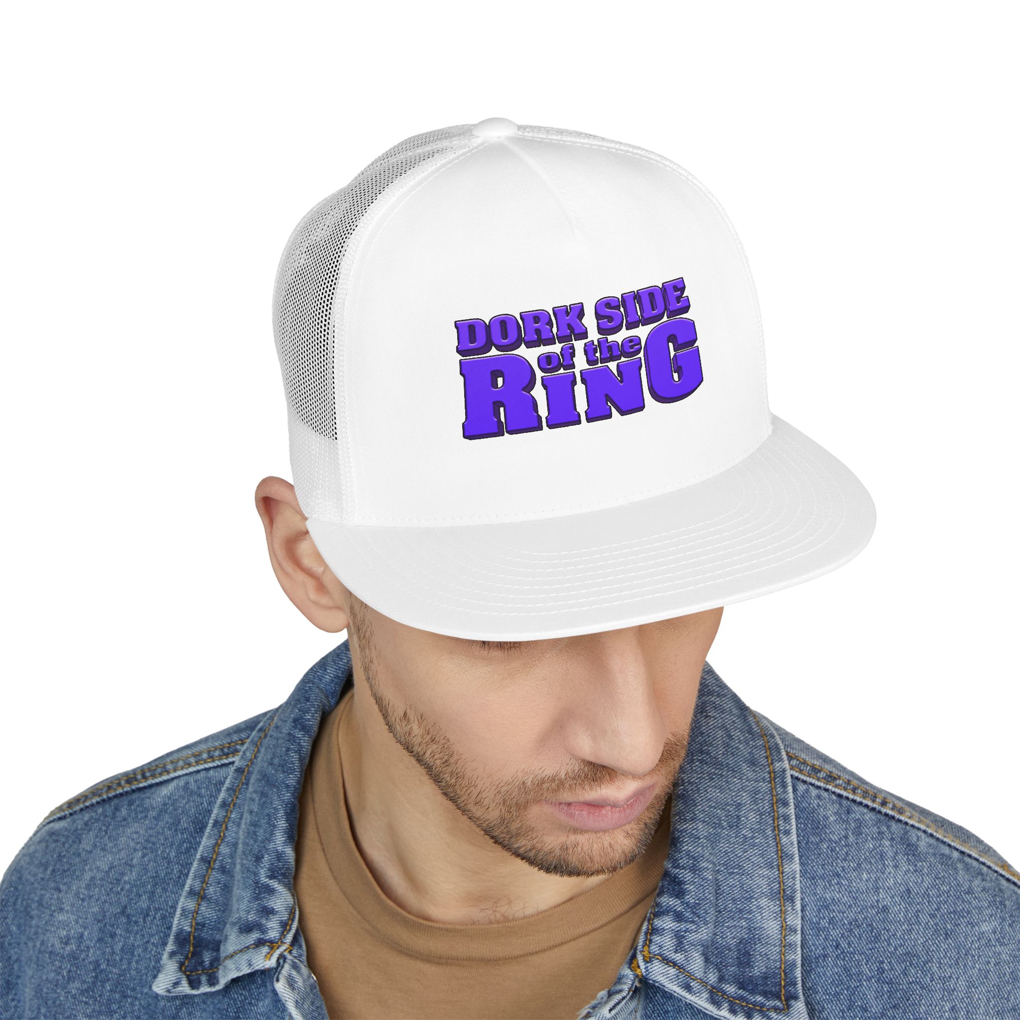 Dork Side of the Ring Trucker Snapback Hat | Wrestling Fan Flat Bill Cap - Image 9